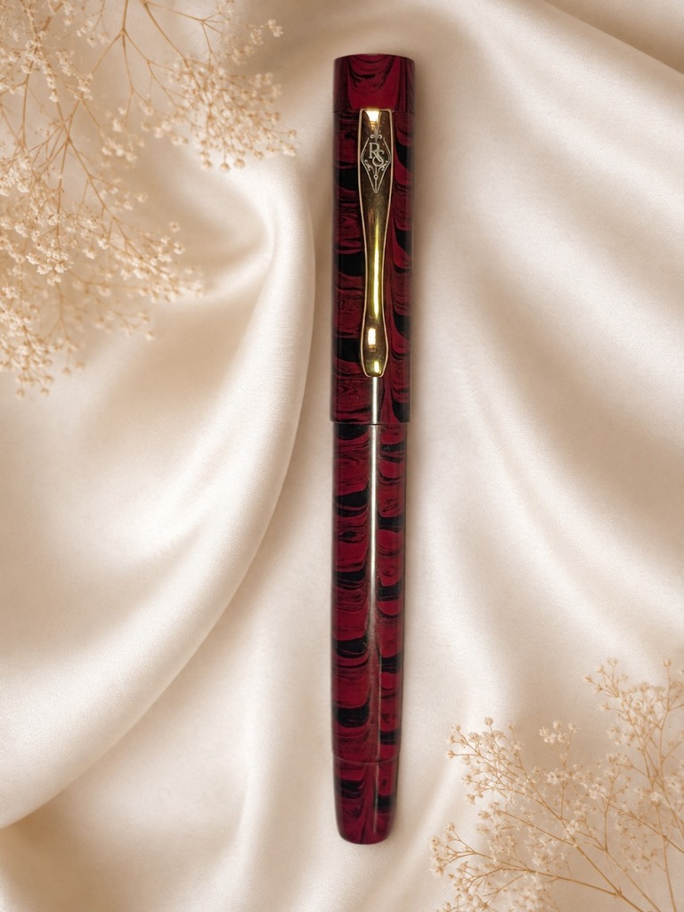 PRAVAH Red Black Swirl Pen - Red Black Swirl handcrafted ebonite fountain pen by RS Writing Instruments